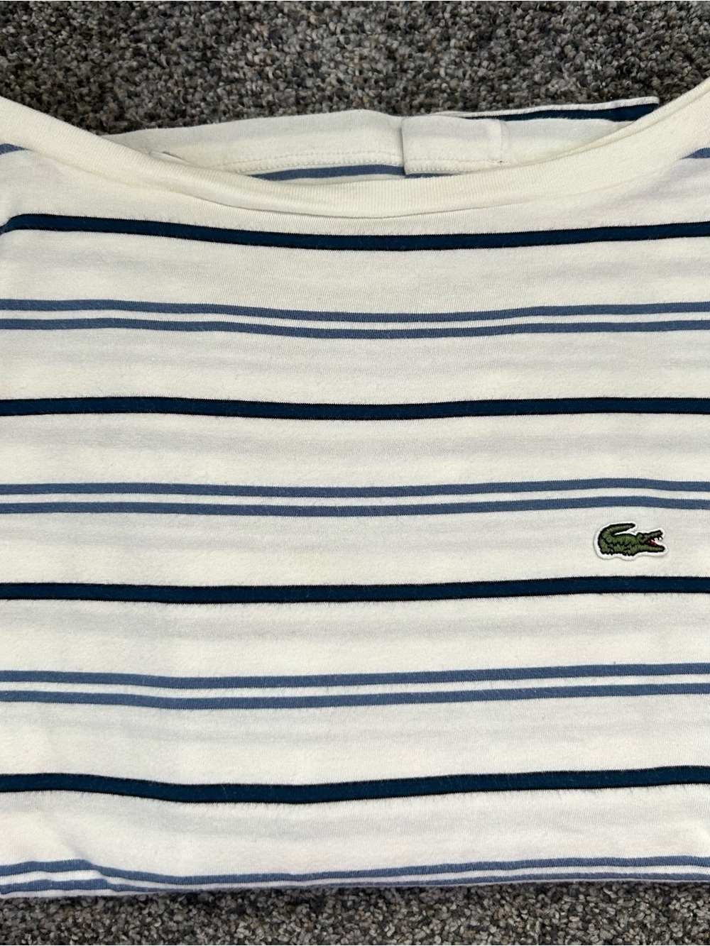 Lacoste White Shirt with Navy & Light Blue Stripes